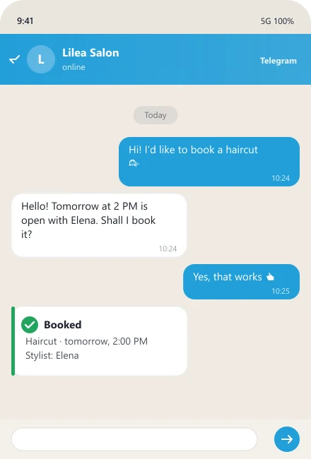 AI beauty salon bot chat example 1