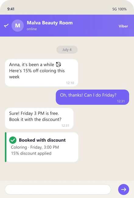 AI beauty salon bot chat example 3