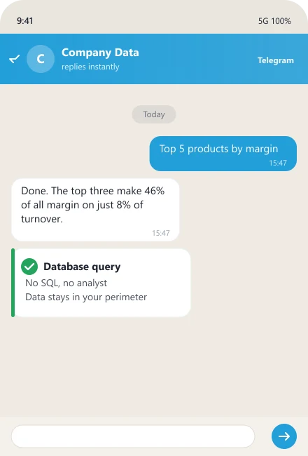 Top 5 products by margin without SQL or exports