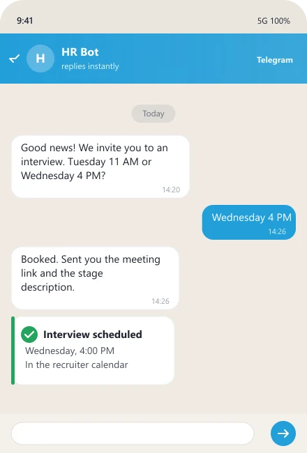 Bot schedules the interview and sends the meeting link