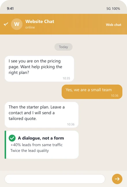 Website chatbot recommends a plan and captures a contact instead of a form