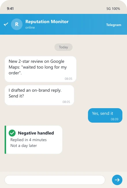 AI flags a negative Google Maps review and drafts a reply