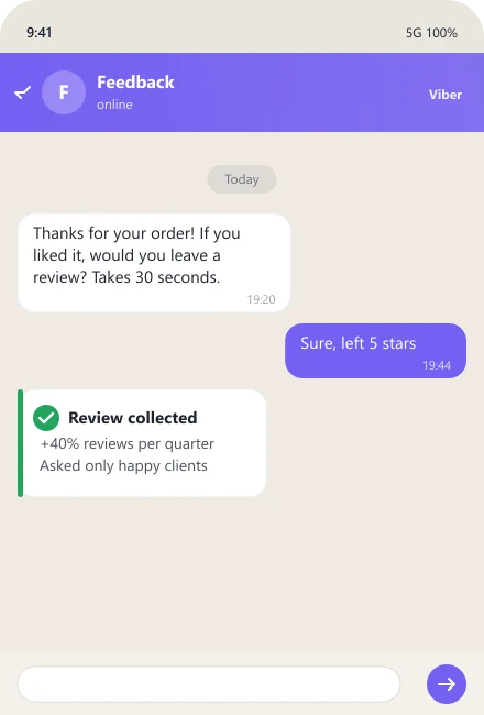 Bot asks a happy customer for a review after the order