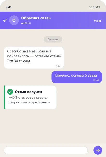 Бот запрашивает отзыв у довольного клиента после заказа