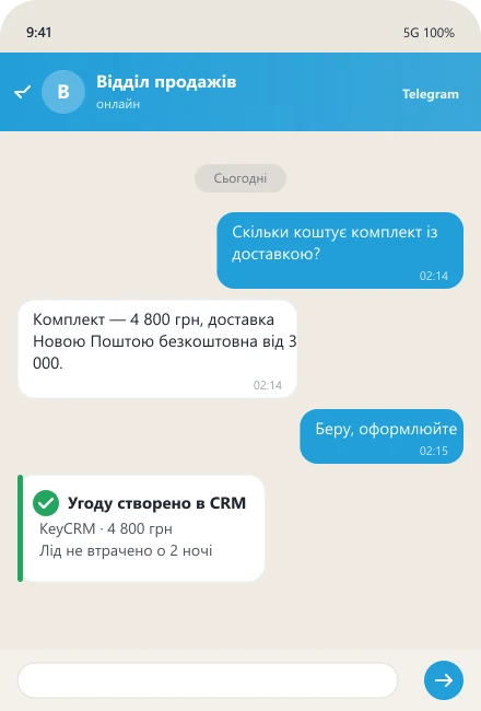 ШІ-агент відповідає про ціну вночі та створює угоду в CRM — продажі в месенджерах