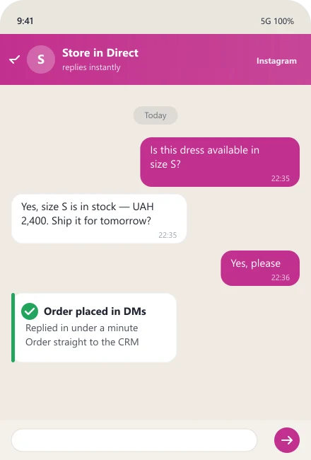 Bot in Instagram Direct confirms stock and places the order