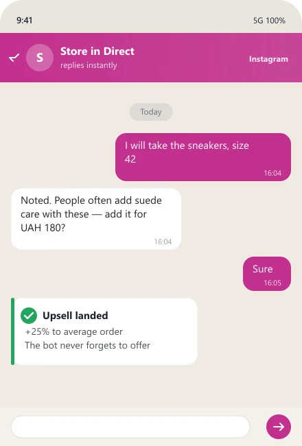 Bot offers an upsell in DMs and raises the average order