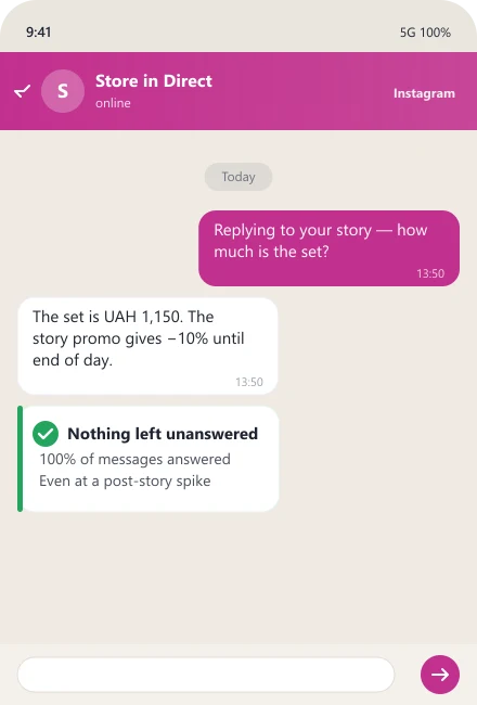 Bot answers a story reply with the promo code