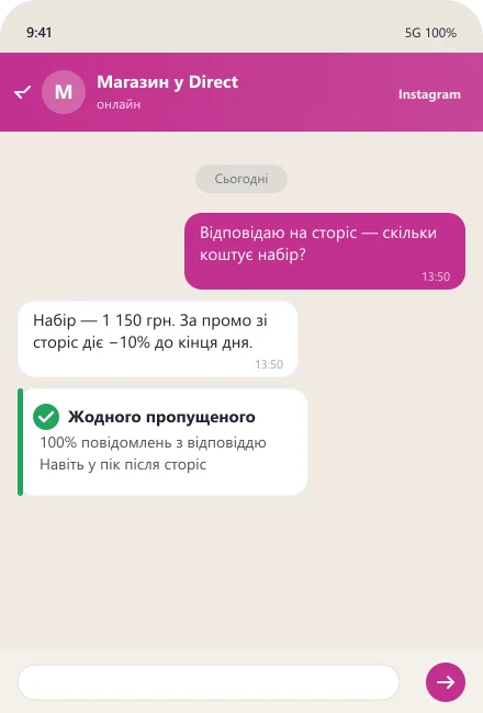 Бот відповідає на реплай зі сторіс із промокодом