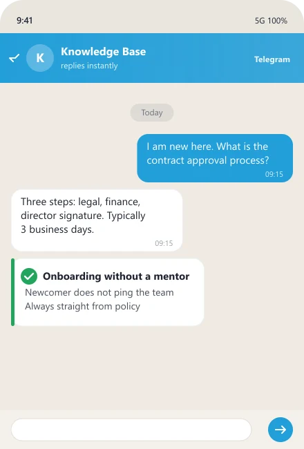 AI explains the contract approval process to a newcomer