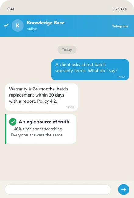 AI supplies warranty terms to a front-line employee