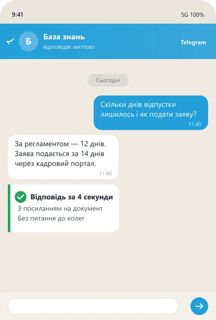 ШІ відповідає співробітнику про відпустку за регламентом компанії