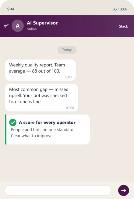 AI supervisor sends a weekly quality report with the team score