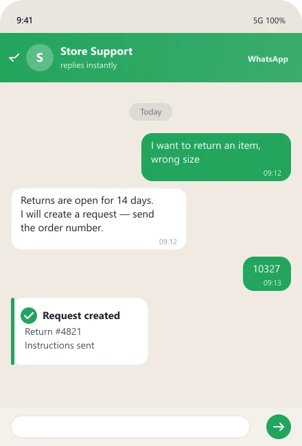 Bot creates a product return request — customer support chatbot