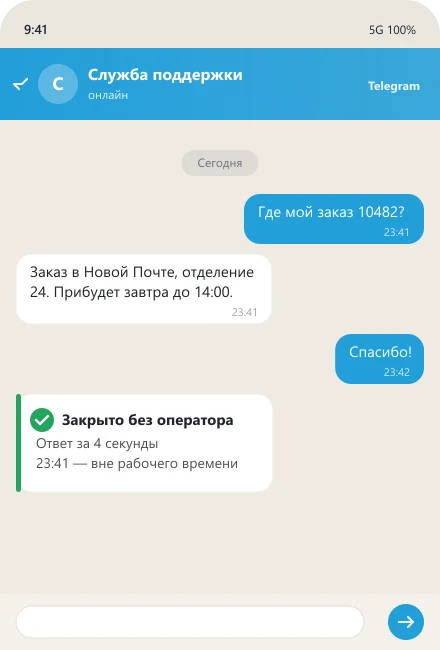 Бот отвечает о статусе заказа в 23:41 без оператора — автоматизация поддержки клиентов